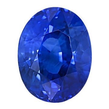 Deep blue oval sapphire gemstone with large faceted center
