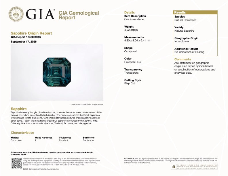 GIA sapphire gemological report document with details