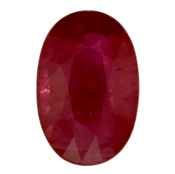 Oval red ruby gemstone with faceted surface