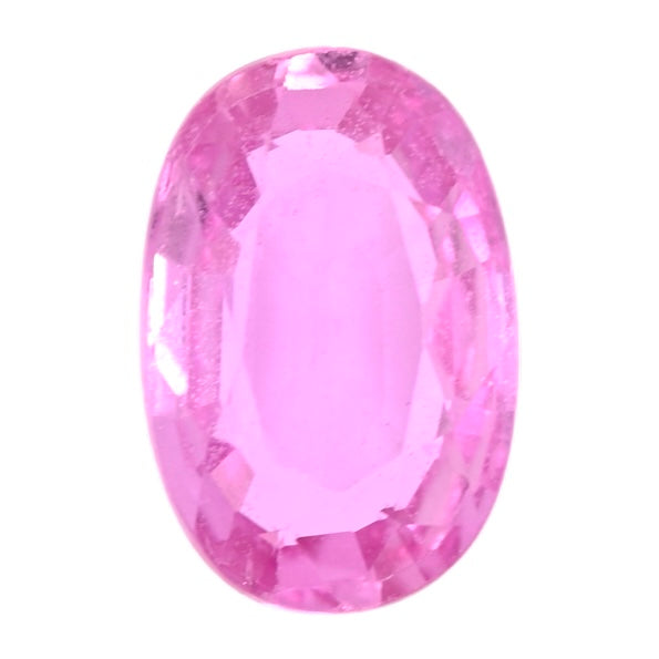 Oval pink sapphire gemstone, faceted with glossy shine.