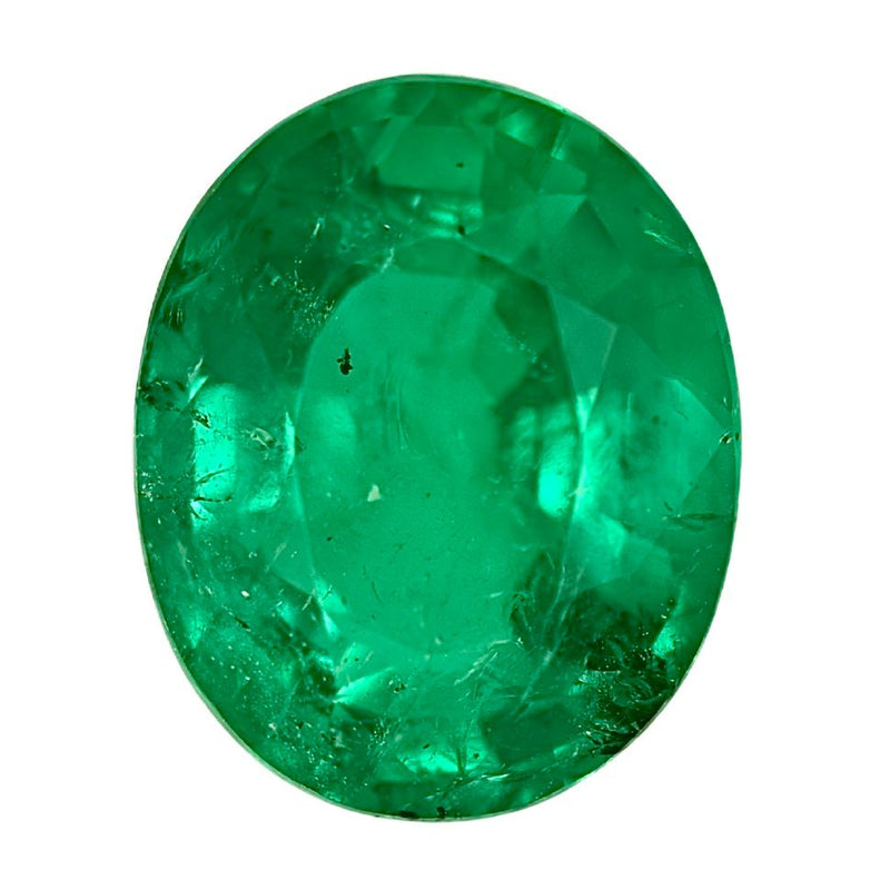 Oval green emerald gemstone, faceted for sparkle