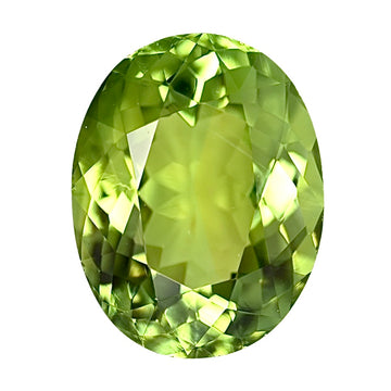 Oval green tourmaline gemstone, faceted, bright vivid green