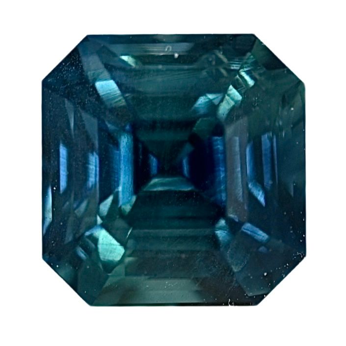 Teal sapphire gemstone with octagonal step cut