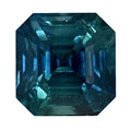 Teal sapphire gemstone with octagonal step cut