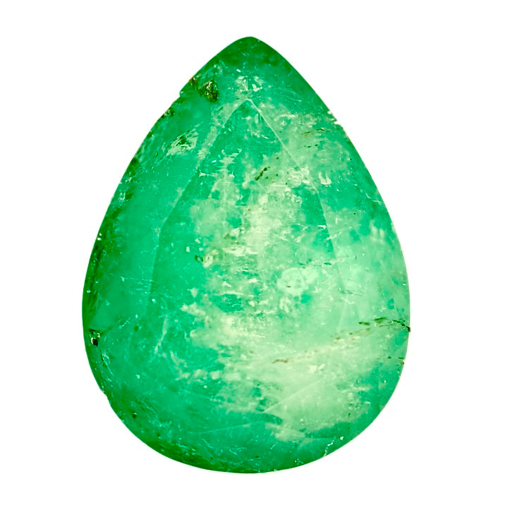 Emerald pear-shaped gemstone, full view