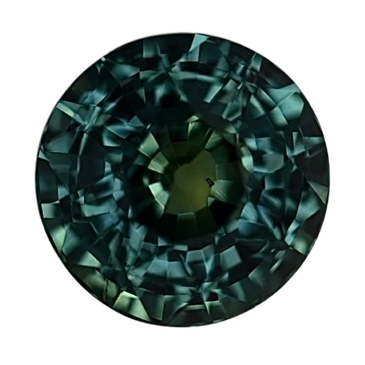 Round teal sapphire gemstone, high luster with faceted cut