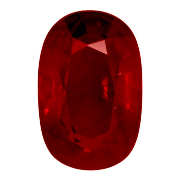 Oval red ruby gemstone with glossy faceted cut