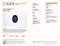 GIA sapphire grading report with oval blue sapphire gemstone photo