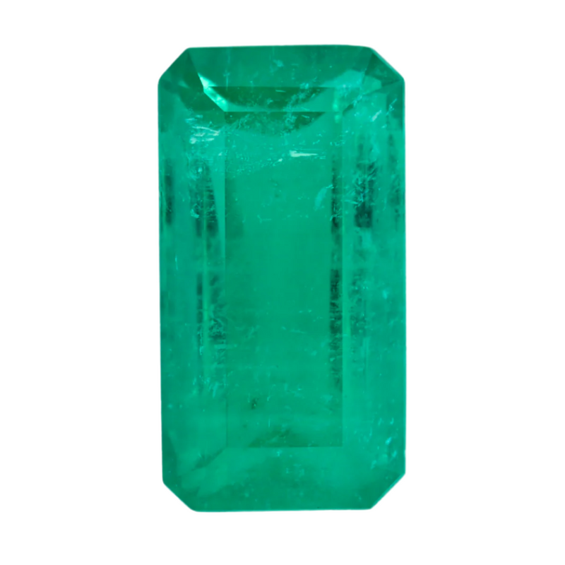 Emerald-cut green emerald gemstone with octagonal corners