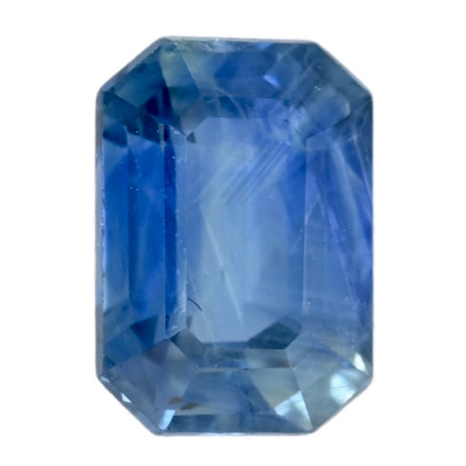 Blue sapphire gemstone, emerald-cut, faceted
