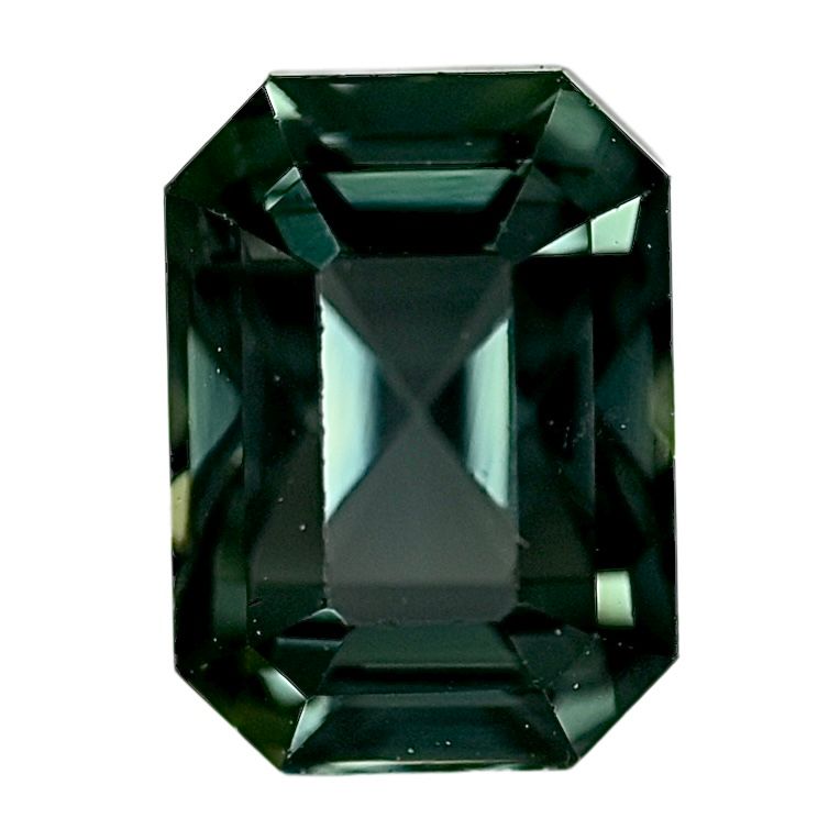 1.52 carat sapphire, dark green rectangular step cut with clipped corners