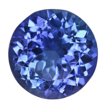 Round-cut tanzanite gemstone in vivid blue