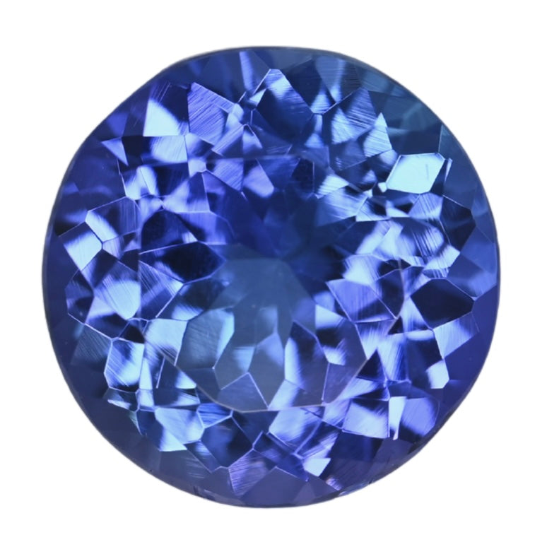 Round-cut tanzanite gemstone in vivid blue