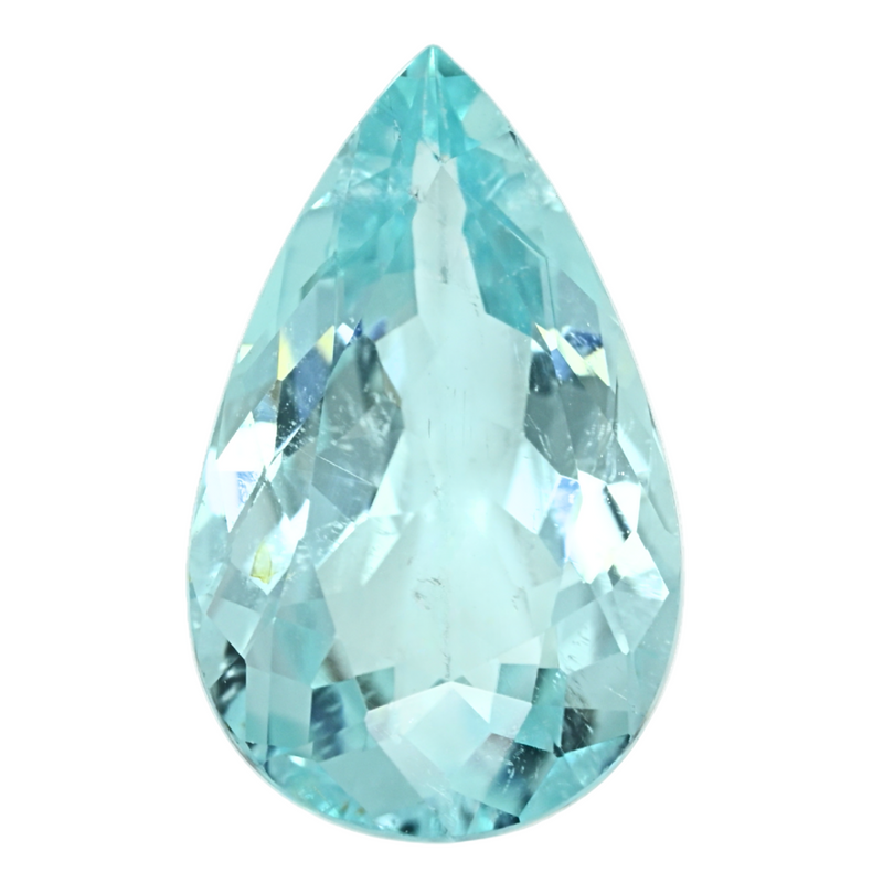 Pear-cut paraiba blue-green tourmaline gemstone, teardrop shape with facets