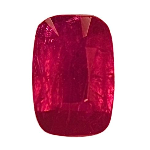 Cushion-cut deep red ruby gemstone, oval