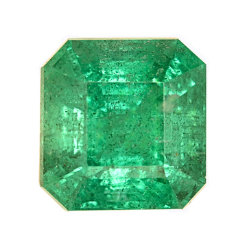 Emerald-cut green gemstone, octagonal facet view