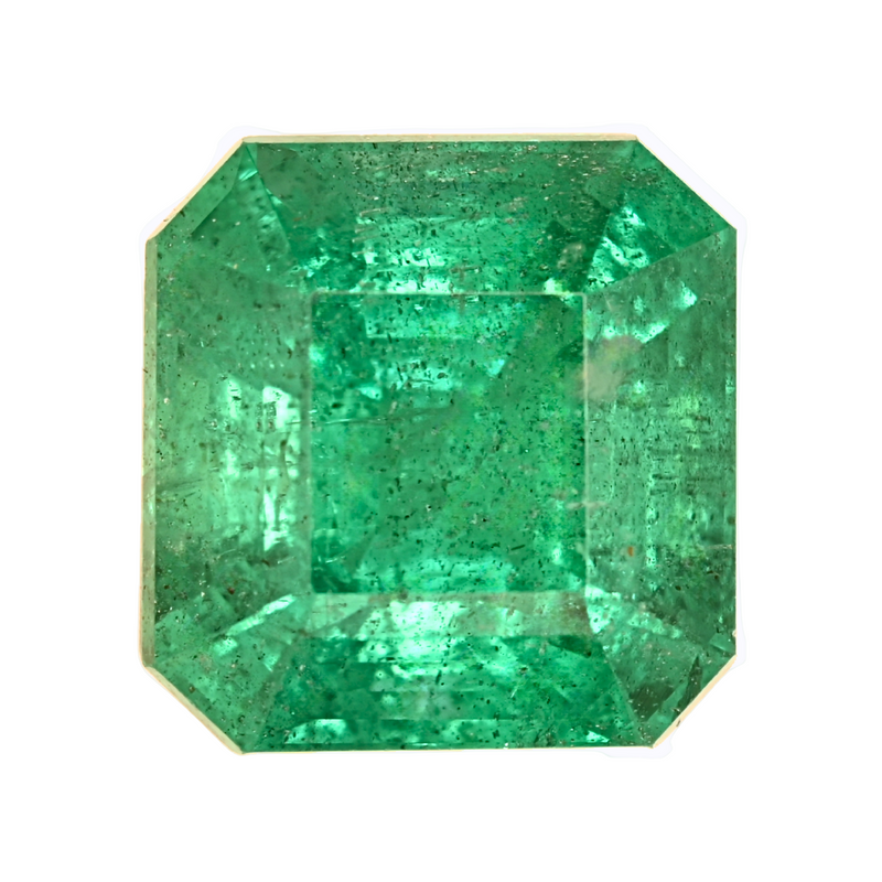 Emerald-cut green gemstone, octagonal facet view