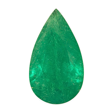 Pear-shaped emerald gemstone, deep green teardrop with natural texture