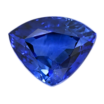 Faceted blue sapphire gemstone with triangular pear shape