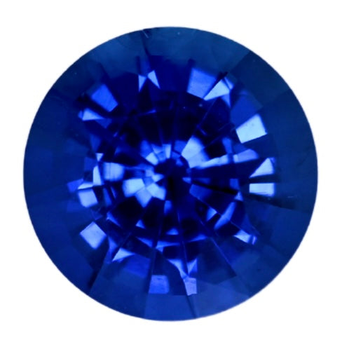 Round blue sapphire gemstone with bright faceted sparkle