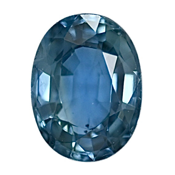 Oval light-blue sapphire gemstone with faceted cut