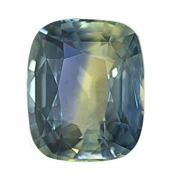 Bi-color teal sapphire gemstone, cushion cut, polished faceted
