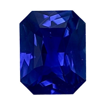 Faceted blue sapphire gemstone, octagonal shape with sharp facets