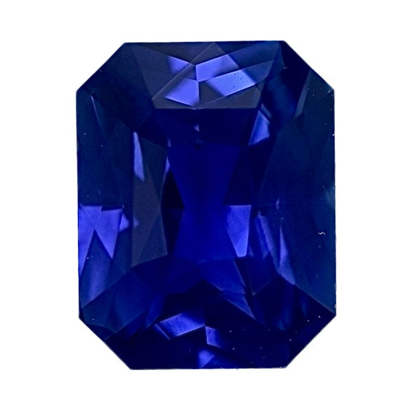 Faceted blue sapphire gemstone, octagonal shape with sharp facets