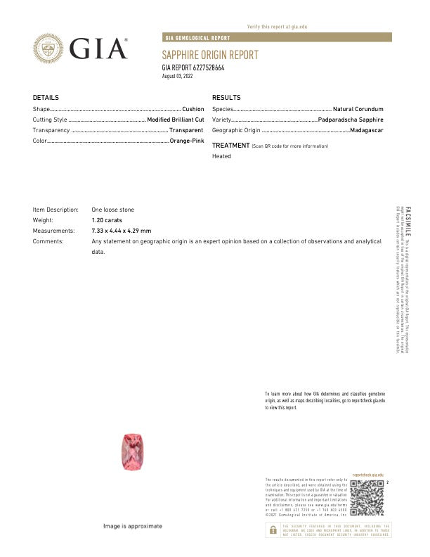 GIA sapphire origin report document with specimen details and results
