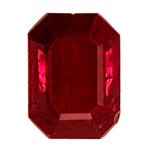 Octagon-cut ruby gemstone, deep red faceted stone