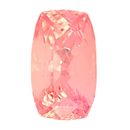 Cushion-cut padparadscha sapphire gemstone, pink-orange with faceted sparkle