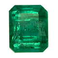 Emerald-cut green gemstone with rectangular step facets