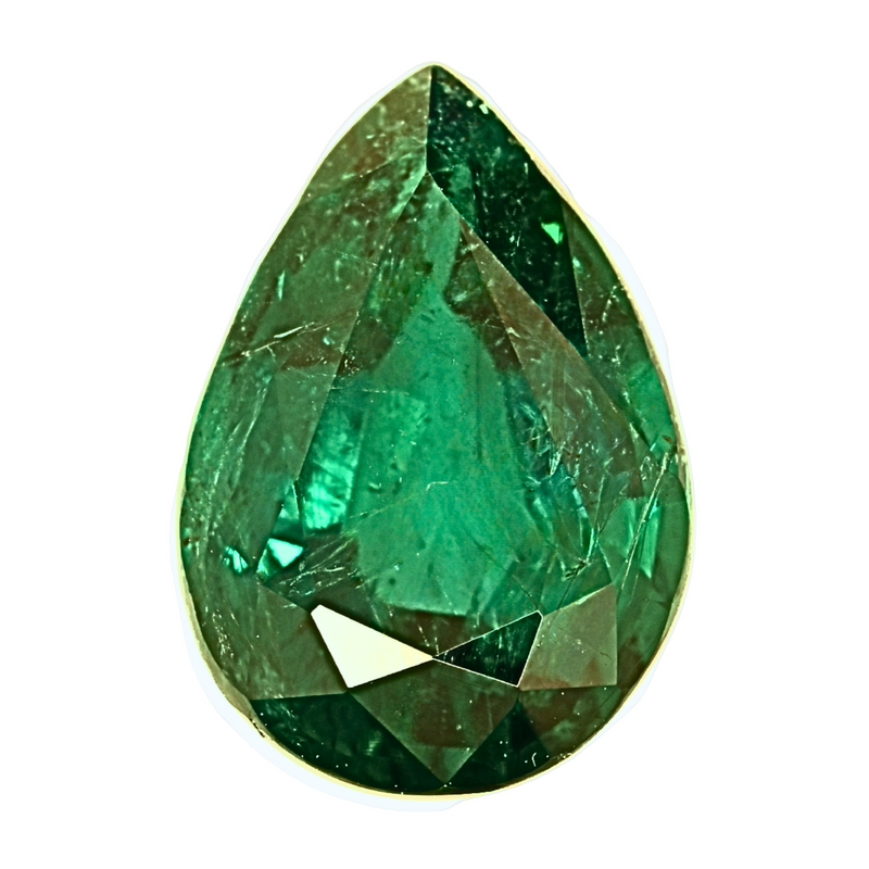 Pear-shaped green faceted gemstone