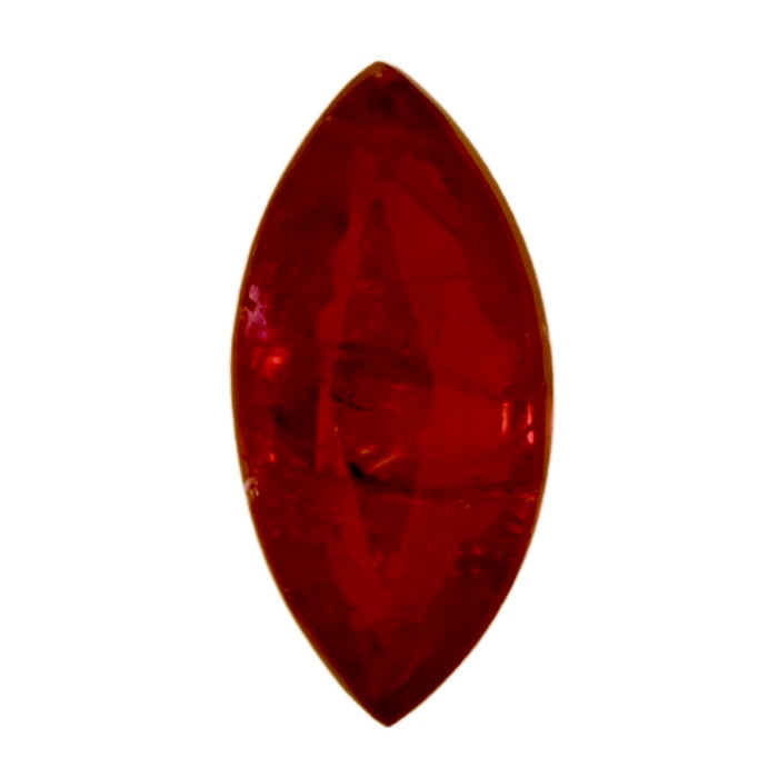 Marquise-shaped ruby gemstone, deep red