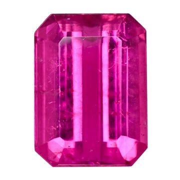 Faceted pink-red emerald-cut rubellite tourmaline gemstone, 6.53 carat