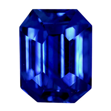 Blue sapphire gemstone, emerald-cut, deep royal blue, faceted