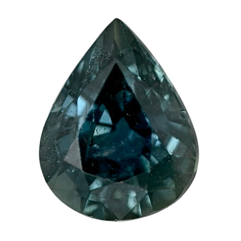 Teal sapphire pear-cut gemstone with faceted surface