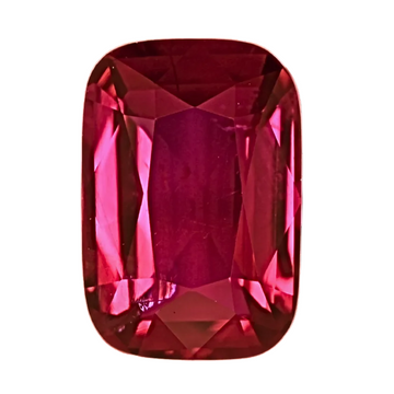 Cushion-cut ruby gemstone, vivid red, faceted square shape