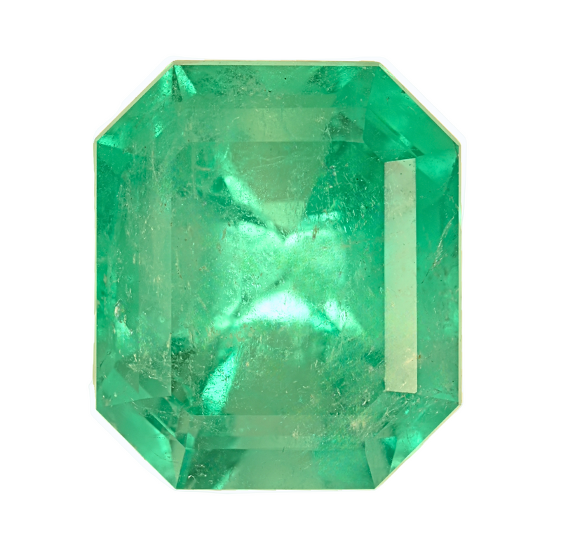Green emerald-cut gemstone, octagonal faceted crystal