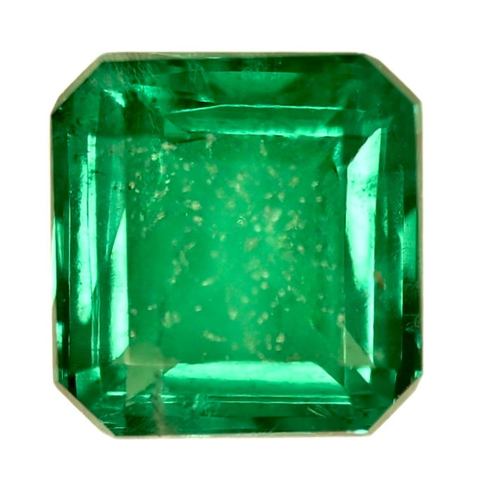 Green emerald-cut gemstone with octagonal step-cut facets