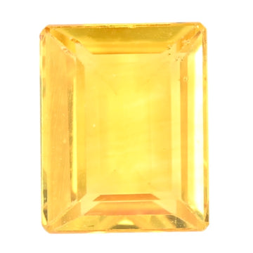 Yellow sapphire gemstone, emerald-cut, bright yellow, square step facets