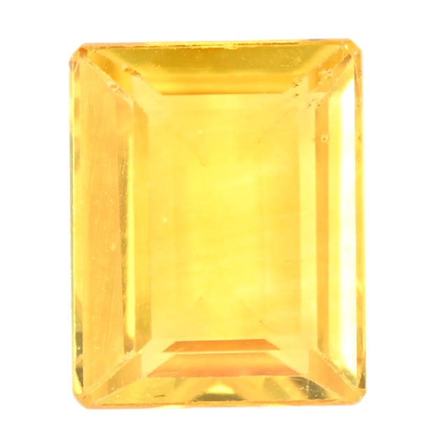 Yellow sapphire gemstone, emerald-cut, bright yellow, square step facets