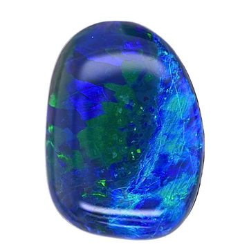 Oval black opal cabochon with blue and green iridescent flashes
