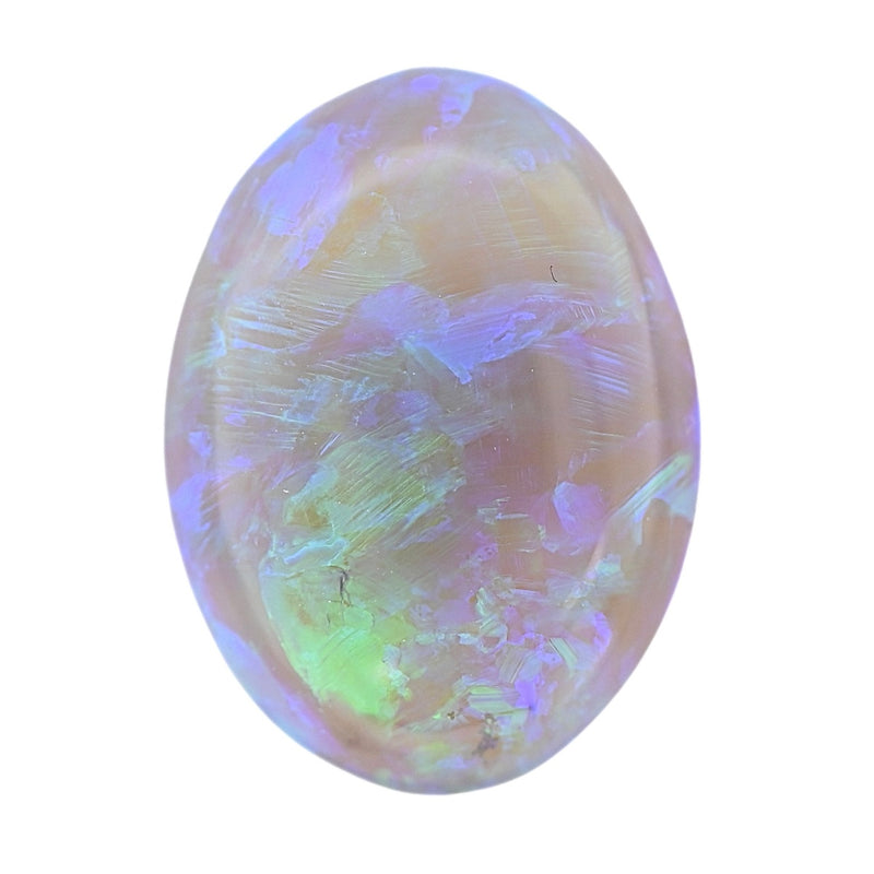 Oval opal cabochon with rainbow blue, green, and pink flashes