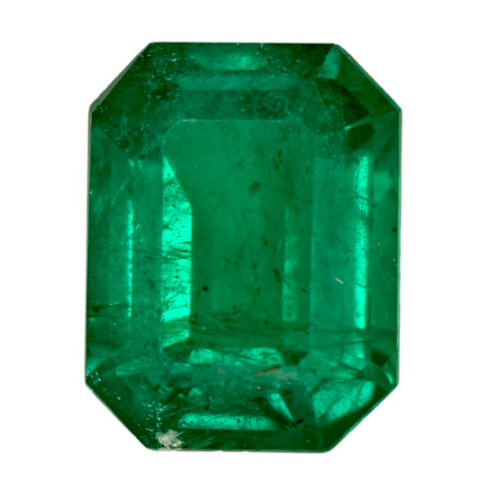 Emerald-cut green gemstone, faceted octagon shape, Zambian emerald, 1.86 ct