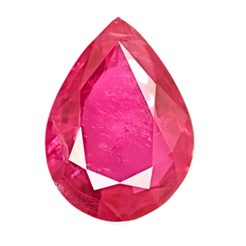 Faceted pear-shaped ruby gemstone, bright pink-red
