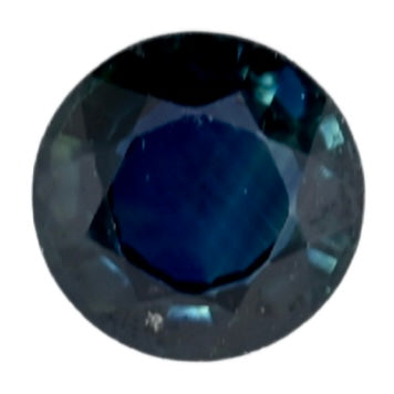 Faceted round blue sapphire gemstone, deep blue