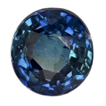 0.94-carat round blue sapphire gemstone with faceted cut and reflective facets