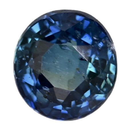 0.94-carat round blue sapphire gemstone with faceted cut and reflective facets