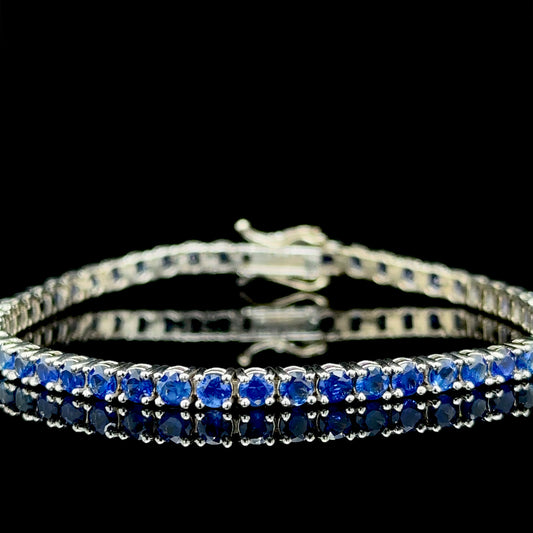 6.28 Carat Blue Sapphire Tennis Bracelet - 14k White Gold